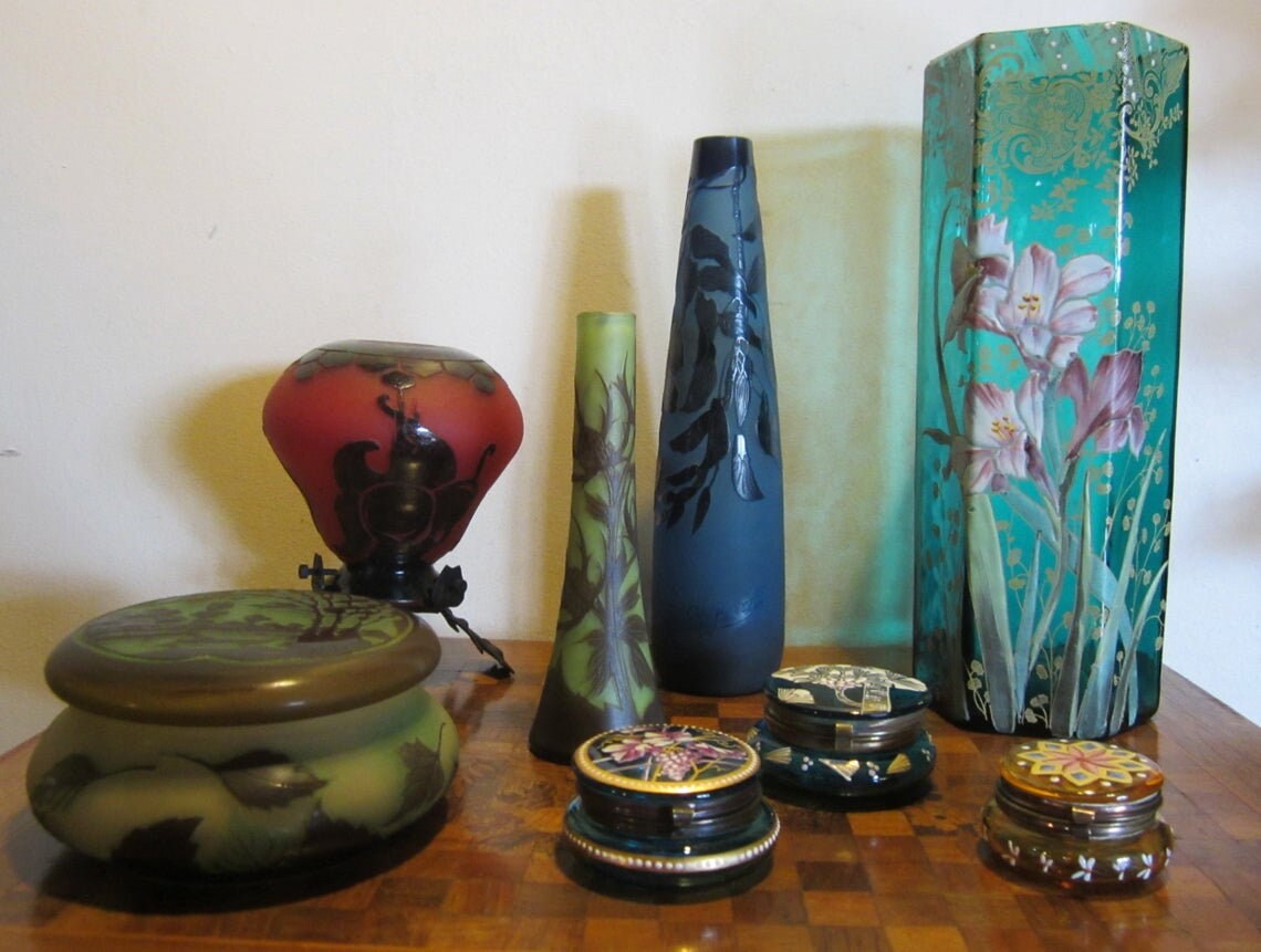 アンティーク エミール ガレ カメオ ガラス ボンボニエール、酸