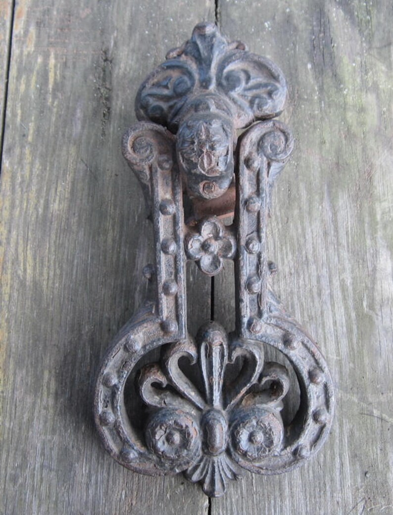 Huge Antique French Door Knocker Wrought Iron Beautiful Image 0