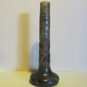 Antique Emile Gallé cameo glass vase, acid etched vase with flowers, pate de verre, art nouveau, France, 1904 - 1910