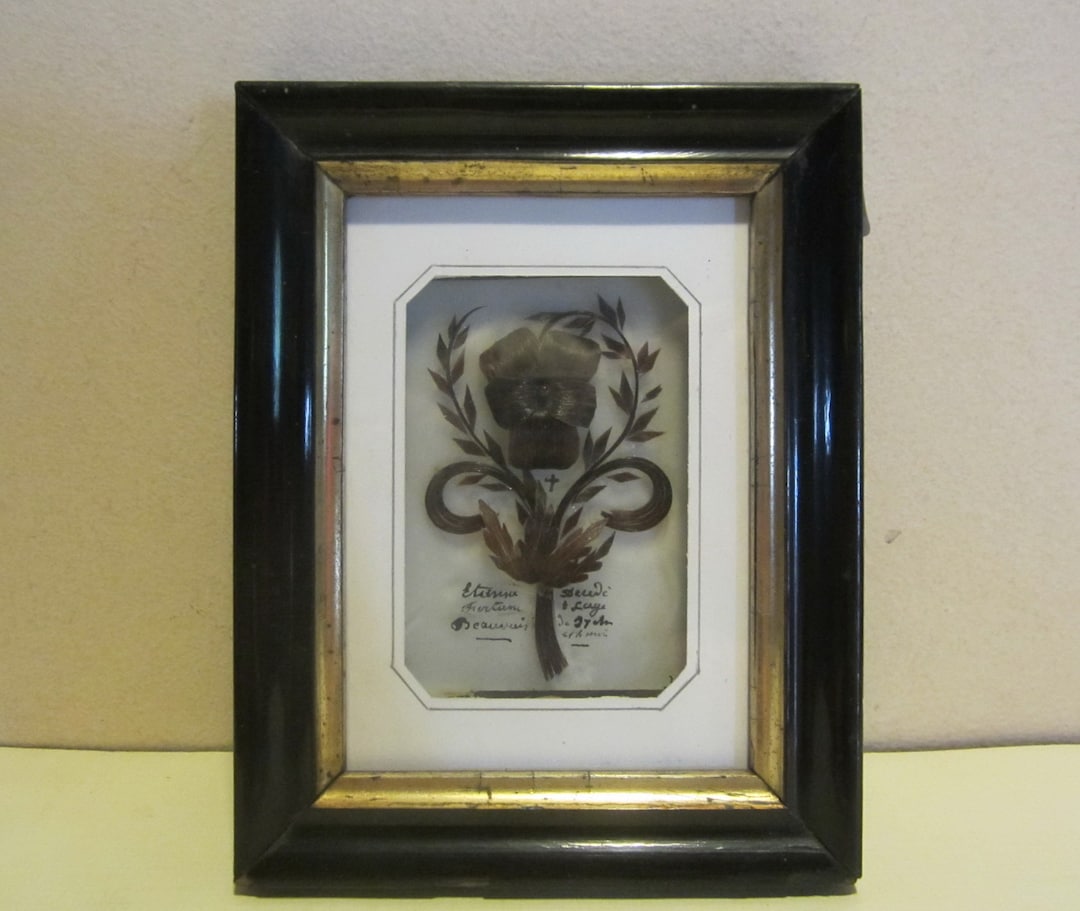 Momento Frame Design Antique Memento Mori, Victorian French Framed Hair Work, Mourning Frame ...