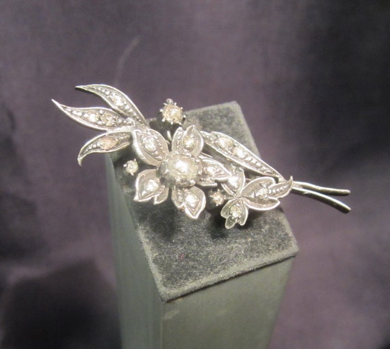 Antique early 1800 silver flower brooch, rose cut… - image 5