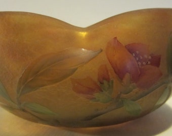 Antigo DAUM NANCY camafeu vidro gravado a ácido tigela de flores, art nouveau assinado Daum Nancy, França, ca 1910 - 1920