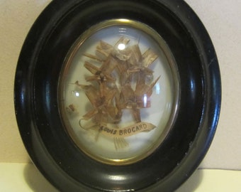 Antiguo trabajo de peinado enmarcado francés victoriano, marco de luto, trabajo de peinado con paleta; memento mori; mm331