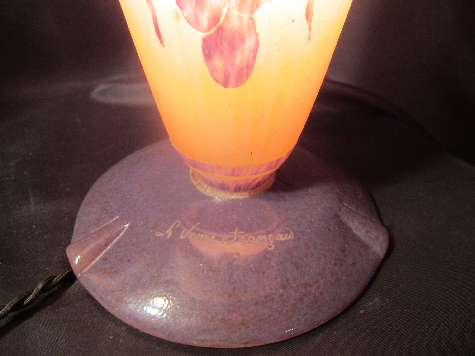 Antique Le Verre Francais Art Nouveau Lamp, Acid Etched