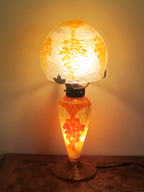 Vechter Profeet Volharding Antique Le Verre Francais Art Deco Table Lamp in Acid Etched - Etsy