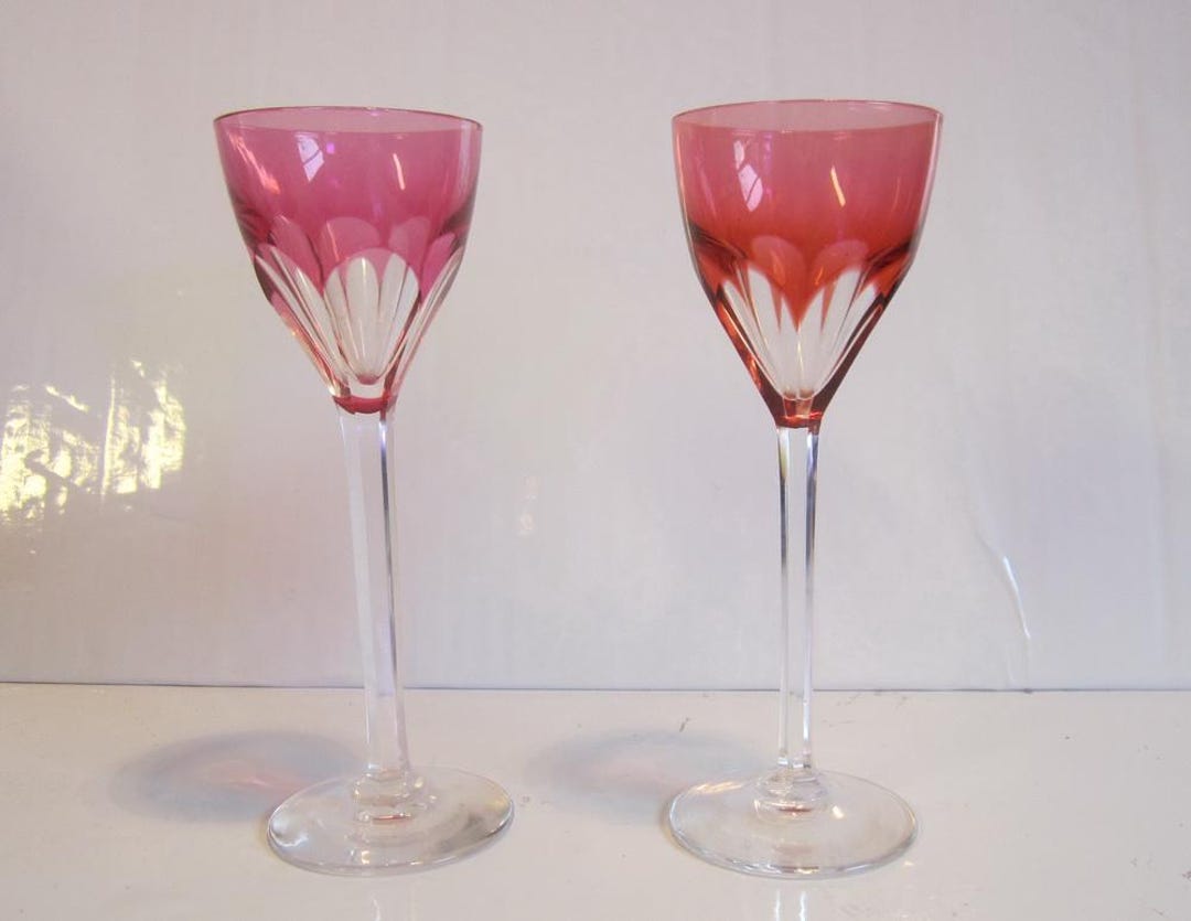 2 Antique Val Saint Lambert Cut Crystal Liqueur Glasses VSL