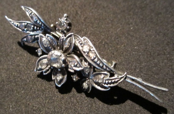 Antique early 1800 silver flower brooch, rose cut… - image 1