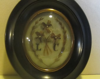 Antique Victorian French framed hair work, mourning frame, palette hair work; memento mori; mm263