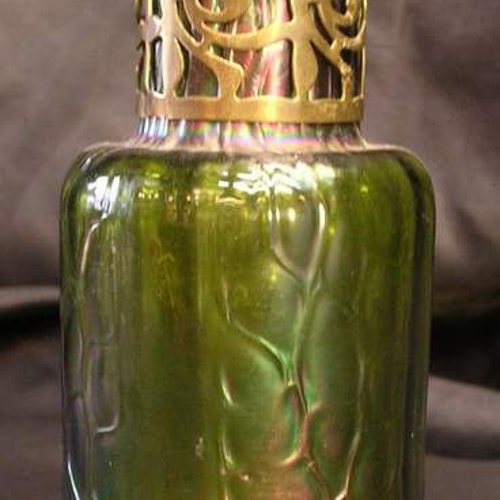 Antique KRALIK Irridescent Glass Vase Threaded Glass Metal Etsy