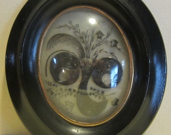 Antiguo marco victoriano francés con trabajo de cabello, marco de luto, trabajo de cabello con paleta; memento mori, mm247