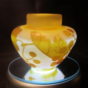 Antique mini Gallé cameo glass miniature vase, acid etched vase, art nouveau; Emile Gallé, art nouveau, France, 1904-1906