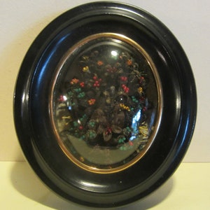 Antique memento mori, French hair work, gimp work, mourning frame, hair art; in shadow box ; Napoleon 3,  mm172