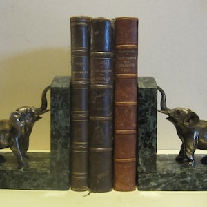 Antique art deco bookends French, bronze elephants on marble; ca 1920