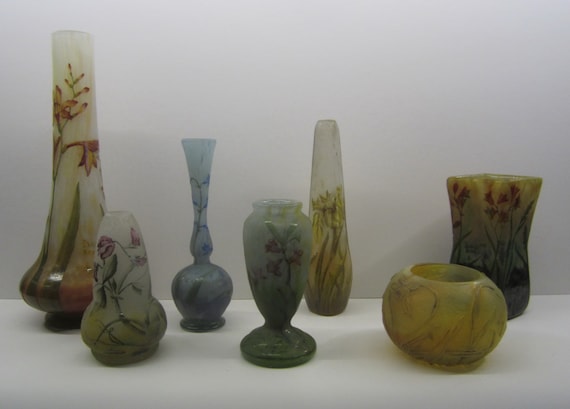 Antique Mini DAUM NANCY Small Cameo Glass Acid Etched Floral Vase