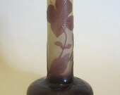 Original antique Gallé cameo glass vase, miniature acid etched vase, authentic Emile Gallé, art nouveau, France, ca 1910