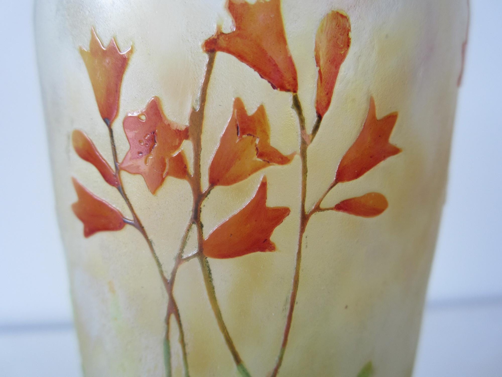 DAUM NANCY Cameo Glass Acid Etched Vase With Pretty Red Bell