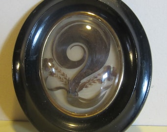 Memento mori antiguo, obra de cabello enmarcada de la época victoriana francesa, marco de luto, obra de cabello con paleta; mm284
