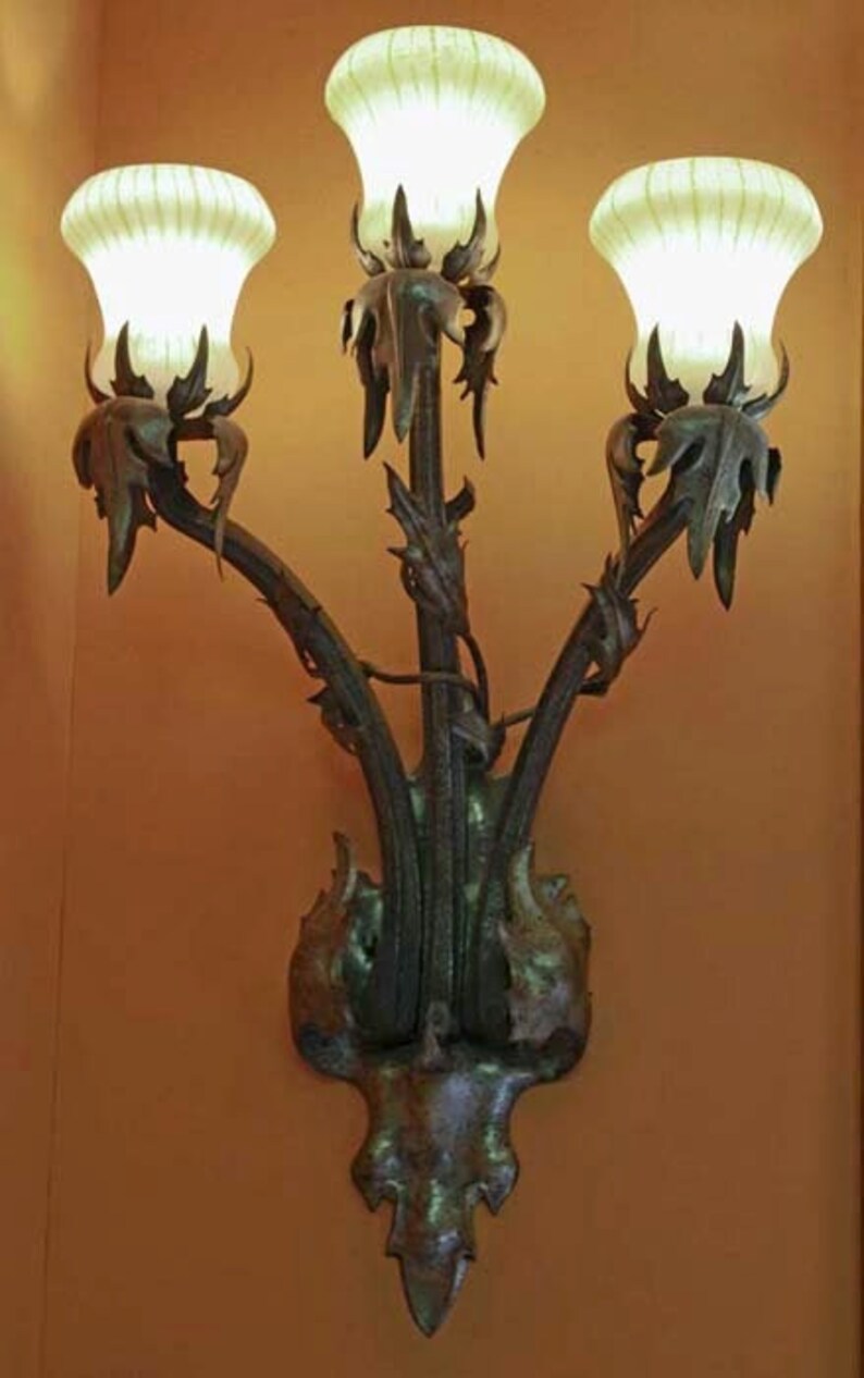 Superb pair of art nouveau wrought iron wall lights sconces Etsy