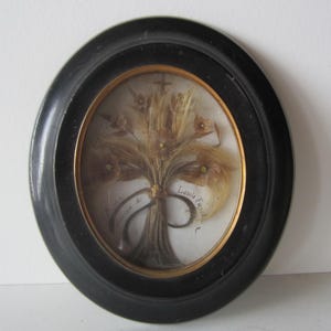 Antique Victorian French framed hair work, mourning frame, palette hair work; memento mori; mm350