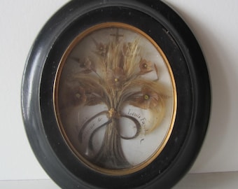 Antique Victorian French framed hair work, mourning frame, palette hair work; memento mori; mm350