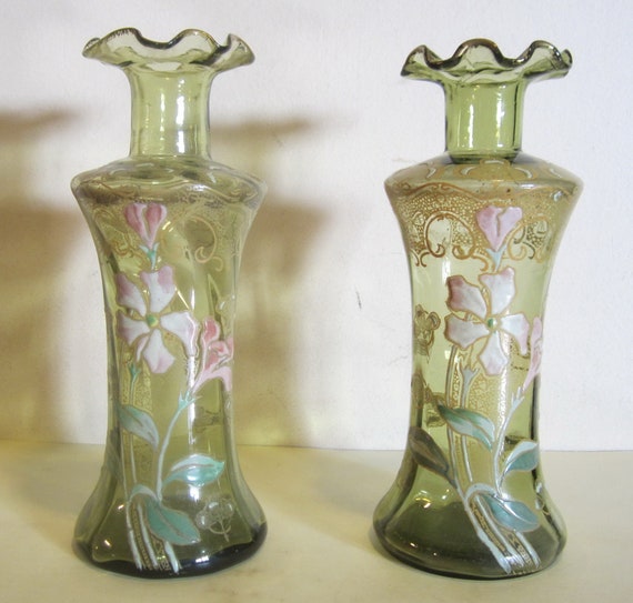 2 Antique Legras Vases Glass With Enameled Flowers France - Etsy