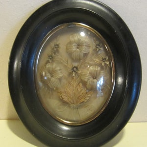 Antique Victorian French framed hair work, mourning frame, palette hair work; memento mori;   mm168