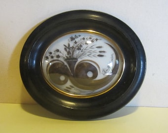 Memento mori antiguo, obra de cabello enmarcada de la época victoriana francesa, marco de luto, trabajo de cabello con paleta; mm325