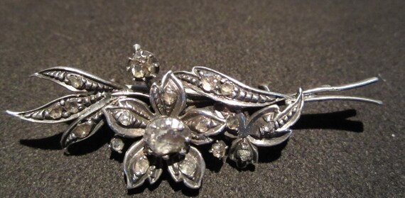 Antique early 1800 silver flower brooch, rose cut… - image 3