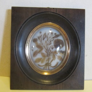 Antique Victorian French framed hair work, mourning frame, palette hair work; memento mori, mm252