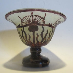 Antiguo jarrón art nouveau Le Verre Francais, paté de verre grabado al ácido con camafeo Schneider, cardos 1924 - 1927