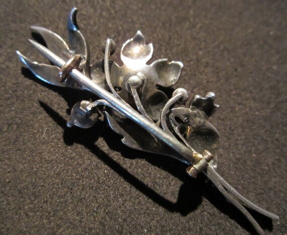 Antique early 1800 silver flower brooch, rose cut… - image 4