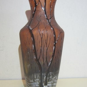 Antique DAUM NANCY cameo glass acid etched vase with winter snow landscape, art nouveau signed , ca 1910 - 1920
