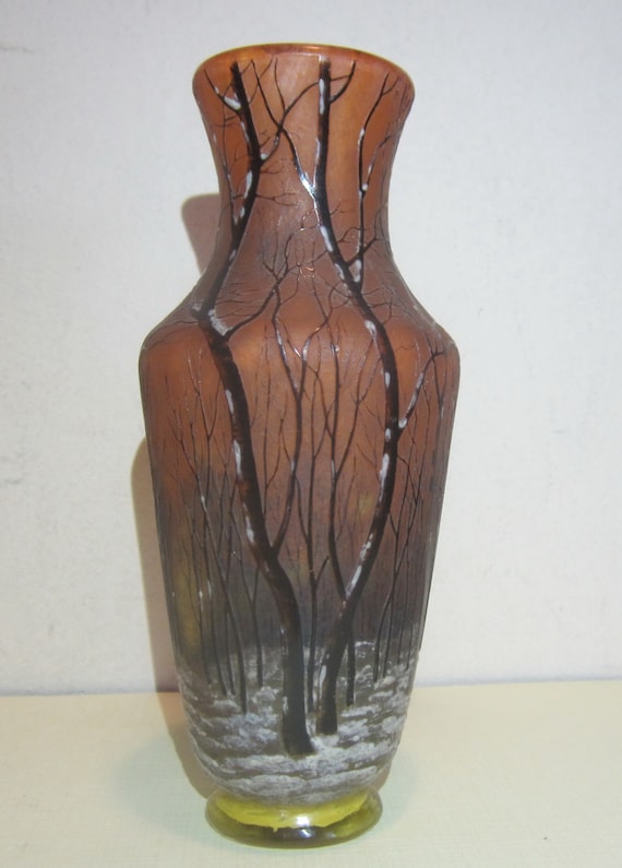 フランセ製アンティークガラスエナメル花瓶v