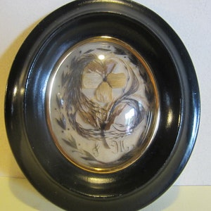 Antique Victorian French framed hair work, mourning frame, palette hair work; memento mori; mm150