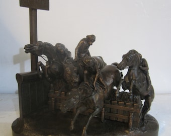 Antique cast iron "Steeplechase" sculpture by Paul Gayrard, monkeys on horses, racing 'six tours'