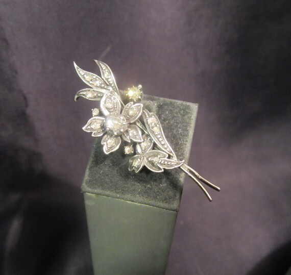 Antique early 1800 silver flower brooch, rose cut… - image 2