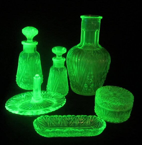 Art Deco Vaseline Glass Uranium Antique Dressing Table Set Etsy UK