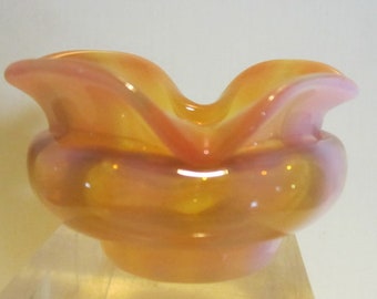 Antique art nouveau 1900s Monot & Stumpf Pantin opalescent iridescent glass open salt cellar Art Nouveau opaline ribbed