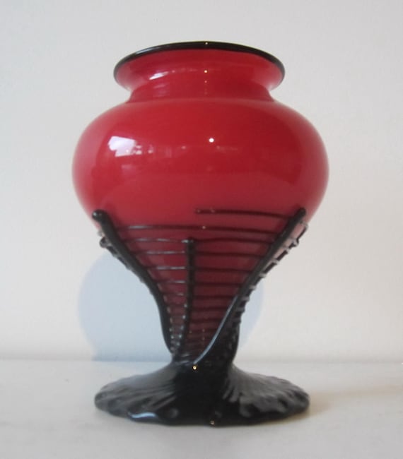 Art Nouveau Powolny Glass Vase With Annealed Decoration, Austria
