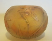 Antique DAUM NANCY cameo glass acid etched daffodil vase , art nouveau signed Daum Nancy, France