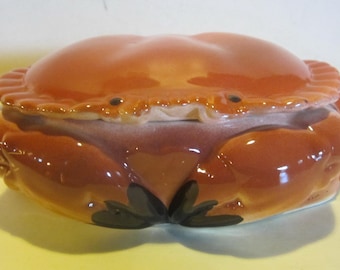 Vintage Michel Caugant tureen: very rare crab in barbotine faience, earthenware, majolica, by Herberstein company, Portugal 1950&#39;s