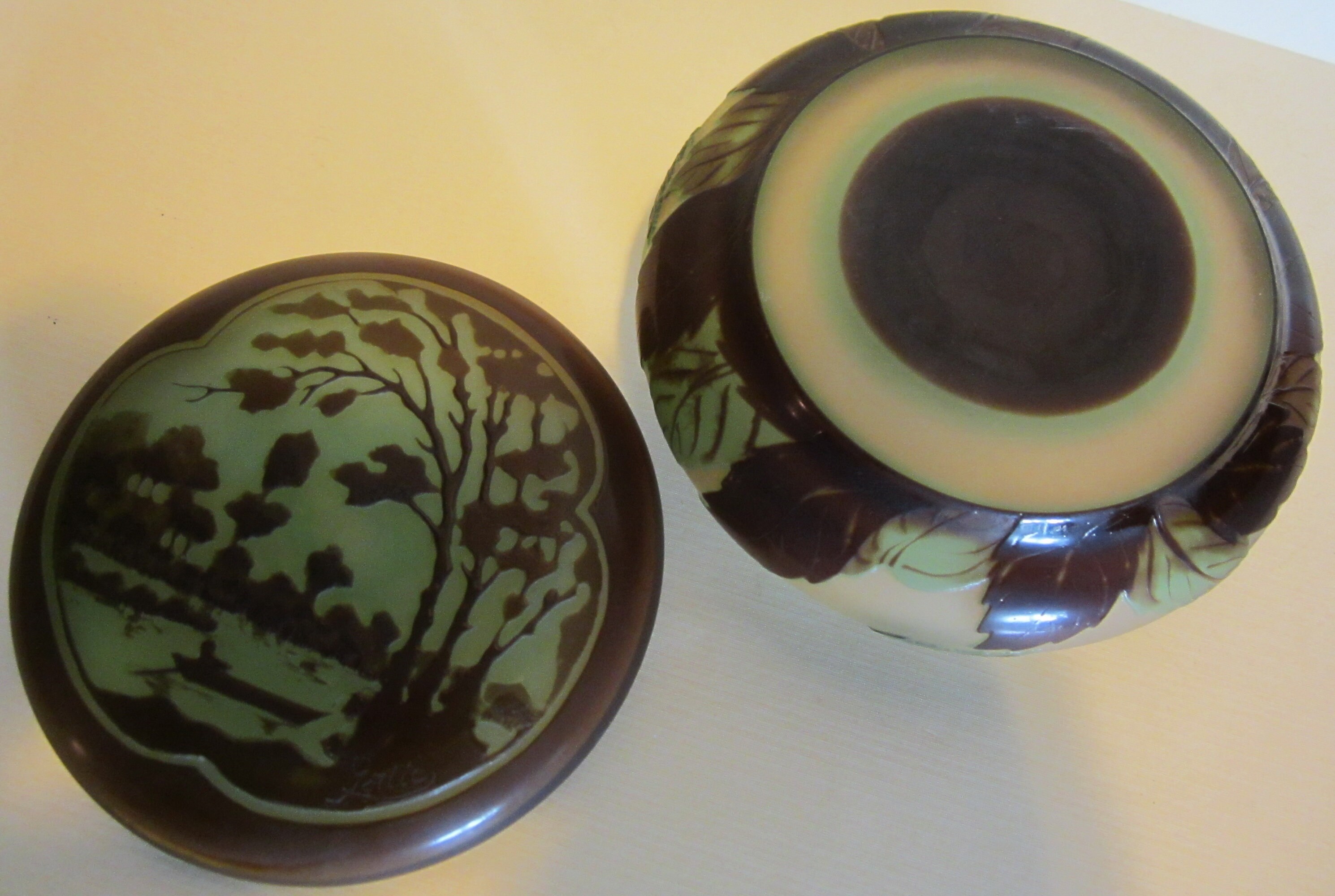 アンティーク エミール ガレ カメオ ガラス ボンボニエール、酸