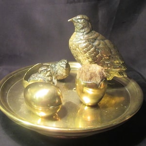 Antique Vienna bronze set, quail and young on tray, ink pot, inkwell . Wiener bronze, ca 1920