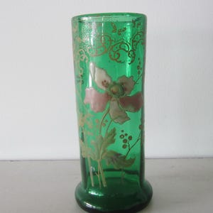 Antique French Legras glass vase enameled flowers, St Denis, MontJoye, L & Cie, PERFECT condition! ca 1910, art nouveau, rare small vase!
