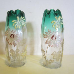 2 antique French Montjoye Legras enameled vases, art nouveau vase,St Denis, L & Cie, PERFECT condition! enameled flowers