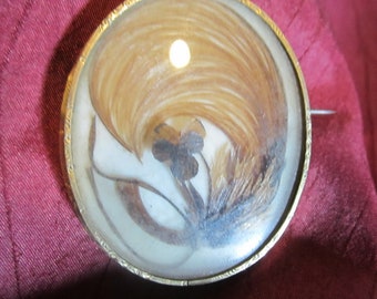 Beautiful memento mori brooch in gold plated frame, hair work,mourning jewelry, palette hair work; memento mori mm328