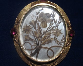 Antique memento mori brooch, hair work, mourning jewelry, palette hair work; beautiful! mm293