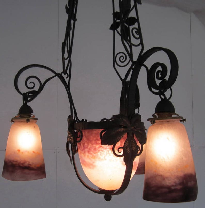Antique Art Nouveau Lampe Pour Plafond Degué David Guerin Etsy