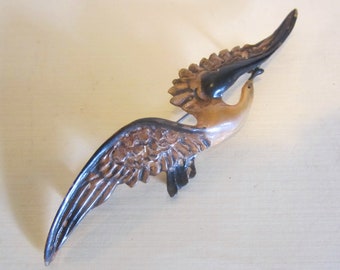 Art nouveau GIP pin brooch, lovely bird in hand carved horn, antique, great condition!  ca 1900, Georges Pierre