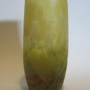 Antique DAUM NANCY cameo glass acid etched flower vase, art nouveau signed , ca 1910 - 1920